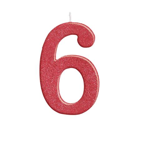 Vela Aniversario Grande N6 Vermelho C/Glitter Dec. Festas - Cromus Menor preço em Vela Aniversario Grande N6 Vermelho C/Glitter Dec. Festas - Cromus