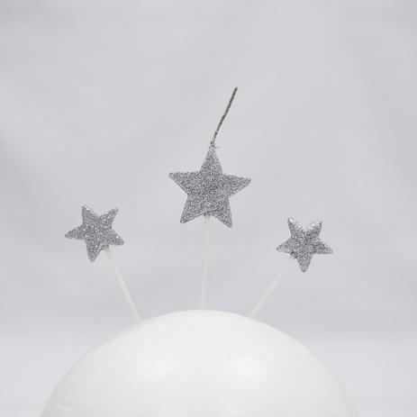 Vela de Aniversário Estrela com Glitter Prata 3 Unidades - Nossa Festa é boa?