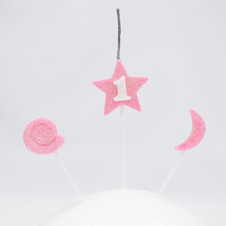 Vela de Aniversário Estrela Nº 1 Rosa 3 Unidades - Nossa Festa é boa?