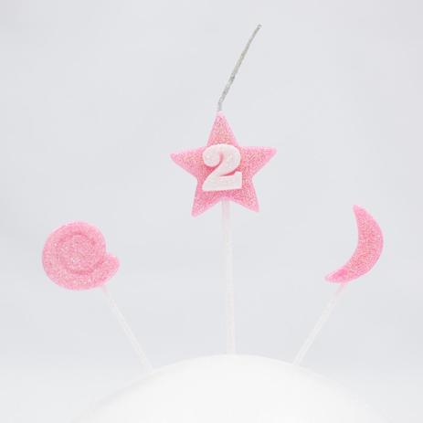 Vela de Aniversário Estrela Nº 2 Rosa 3 Unidades - Nossa Festa é boa?