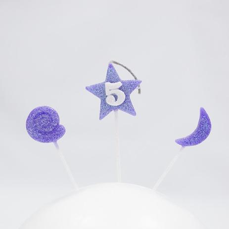 Vela de Aniversário Estrela Nº 5 Lilás 3 Unidades - Nossa Festa é boa?