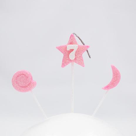 Vela de Aniversário Estrela Nº 7 Rosa 3 Unidades - Nossa Festa é boa?