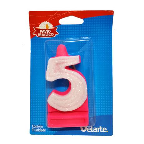 Vela Super Número Rosa 5 - Velarte Menor preço em Vela Super Número Rosa 5 - Velarte
