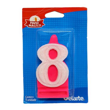 Vela Super Número Rosa 8 - Velarte Menor preço em Vela Super Número Rosa 8 - Velarte