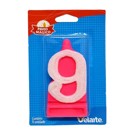 Vela Super Número Rosa 9 - Velarte Menor preço em Vela Super Número Rosa 9 - Velarte