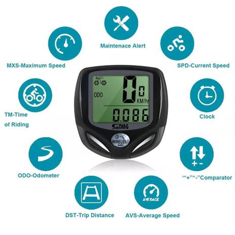 Velocímetro Ciclo Computador 16f Wireless Sem Fio Luz Noturna Bike - Sunding Menor preço em Velocímetro Ciclo Computador 16f Wireless Sem Fio Luz Noturna Bike - Sunding