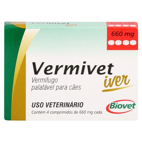 Vermífugo Vermivet Iver Biovet 660mg c/ 4 Comprimidos Menor preço em Vermífugo Vermivet Iver Biovet 660mg c/ 4 Comprimidos