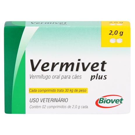 Vermífugo Vermivet Plus Biovet 2g c/ 2 Comprimidos Menor preço em Vermífugo Vermivet Plus Biovet 2g c/ 2 Comprimidos