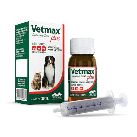 Vermífugo Vetmax Plus Suspensão 30ML - Vetnil Menor preço em Vermífugo Vetmax Plus Suspensão 30ML - Vetnil