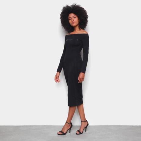 vestido midi ombro a ombro manga longa