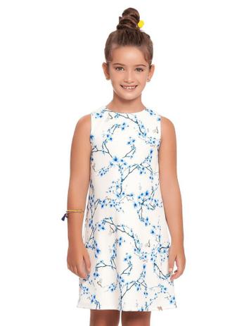 Vestido Charpey ponto Roma sem Manga Floral Branco Menor preço em Vestido Charpey ponto Roma sem Manga Floral Branco