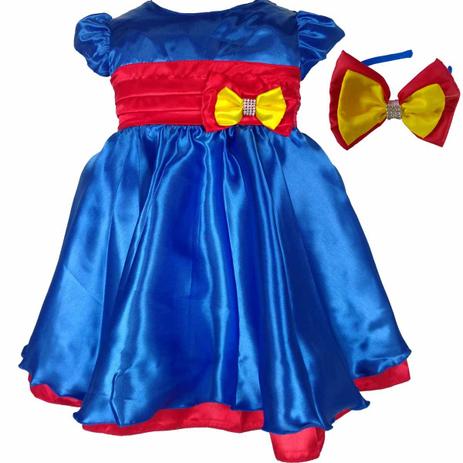 Vestido de Festa Azul Cetim Luxo Com Tiara - Fantasias carol gi é boa?