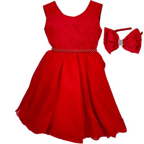 Vestido De Festa Infantil Vermelho Cintilante Com Tiara - Fantasias carol ab é boa?