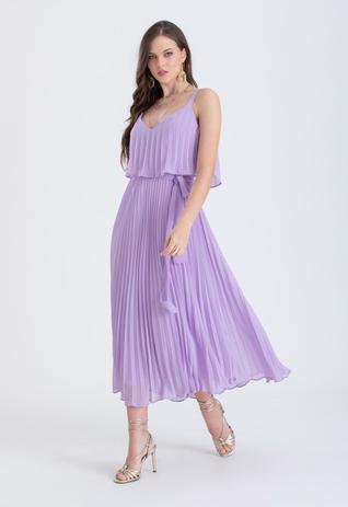 Vestido de festa lilás Plissados - Ref. 2466 - SeuVestido