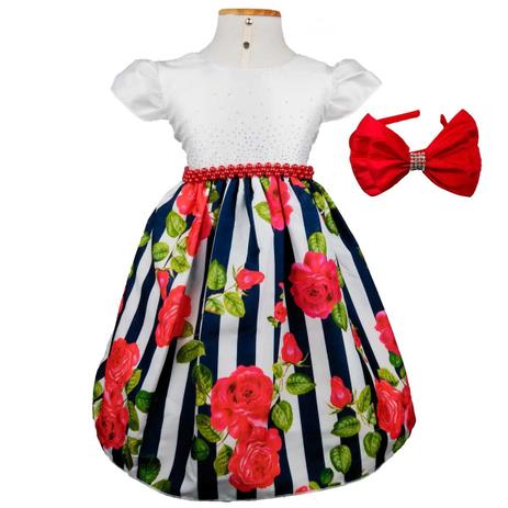 Vestido de Festa Listra Preta E Flores Vermelhas Com Tiara - Fantasias carol ab Menor preço em Vestido de Festa Listra Preta E Flores Vermelhas Com Tiara - Fantasias carol ab