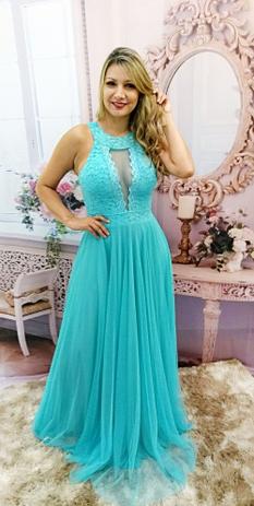 vestido de madrinha longo azul tiffany