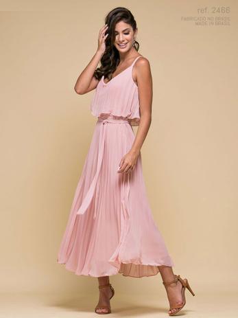 Vestido de festa rosê Midi Plissados - Ref. 2466 - Seuvestido