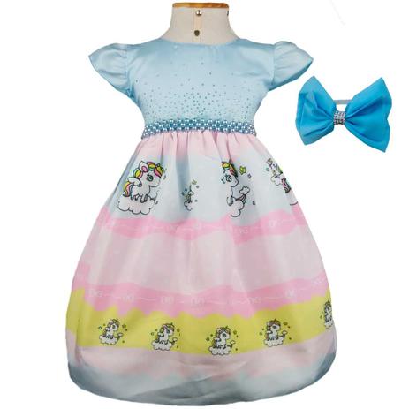 Vestido de Festa Unicórnio Luxo Com Tiara - Azul - Fantasias carol ab Menor preço em Vestido de Festa Unicórnio Luxo Com Tiara - Azul - Fantasias carol ab