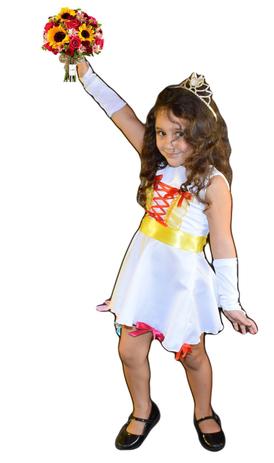 Vestido de noiva caipira festa junina com luva e véu curto infantil - Partylight