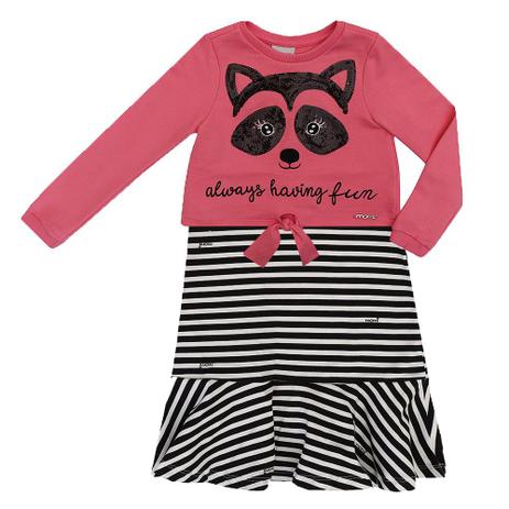 Vestido e Casaco Infantil Momi Listrado Guaxinim Menor preço em Vestido e Casaco Infantil Momi Listrado Guaxinim
