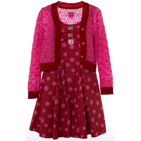 Vestido e Casaco Infantil Poá Rosa - 1+1 Menor preço em Vestido e Casaco Infantil Poá Rosa - 1+1