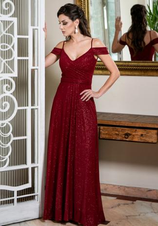 vestido longo plissado marsala