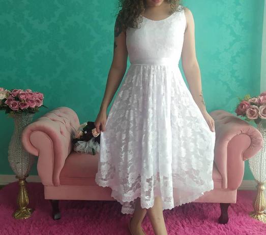 Vestido Feminino Branco Noiva Civil Renda Modelo Cintia - E-Casamenteira