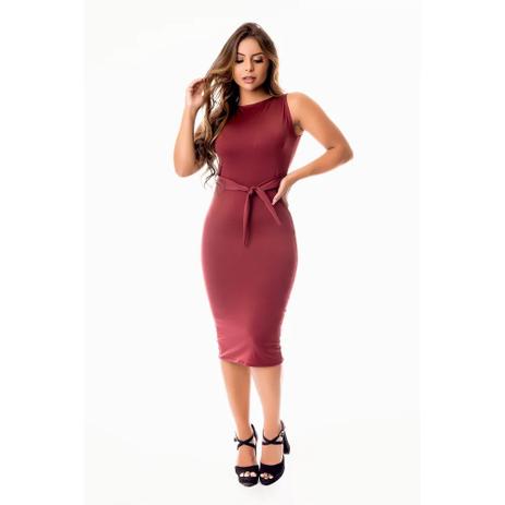 Vestido Feminino Tubinho Midi com Fenda Atrás Regata com Cinto Fake de Laço  Evangélico, Social ou Dia a Dia - Racy - Vestido Feminino - Magazine Luiza