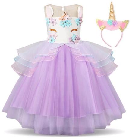 vestido de festa infantil unicórnio