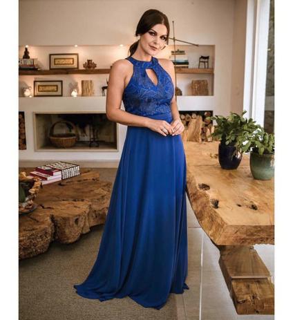 Vestido Festa Longo Azul Royal Renda Brilho - Phize 934 - Vestido Feminino  - Magazine Luiza