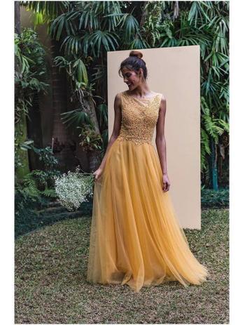 vestido para madrinha dourado