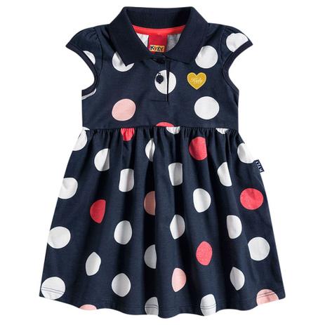 Vestido Infantil Bolinhas Azul Marinho - Kyly Menor preço em Vestido Infantil Bolinhas Azul Marinho - Kyly
