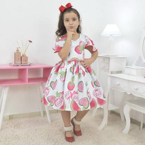 Vestido infantil branco tropical com melancias e morangos - Moderna Meninas  - Vestido Infantil - Magazine Luiza