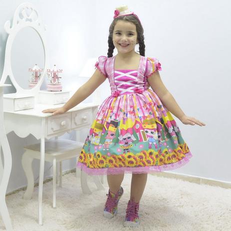 Vestido infantil de Festa Junina e Quadrilha - Lol Surprise Rosa - Moderna Meninas