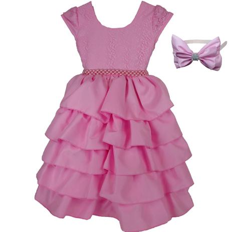 Vestido Infantil de Luxo Para Festa Renda Rosa Com Tiara e Pérolas - Fantasias carol gi Menor preço em Vestido Infantil de Luxo Para Festa Renda Rosa Com Tiara e Pérolas - Fantasias carol gi