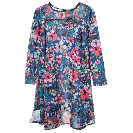 Vestido Infantil Floral Azul - Anime Menor preço em Vestido Infantil Floral Azul - Anime