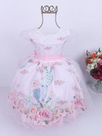 Vestido Infantil Florido Floral Rosa Luxo - Amazing