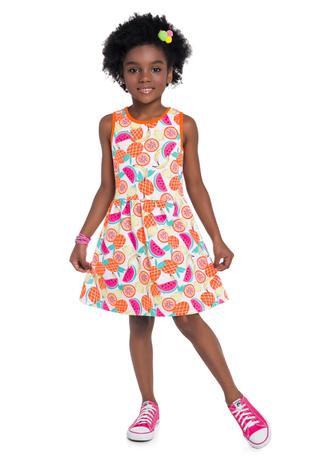 Vestido Infantil Menina Meia Malha Estampada Boca Grande Menor preço em Vestido Infantil Menina Meia Malha Estampada Boca Grande