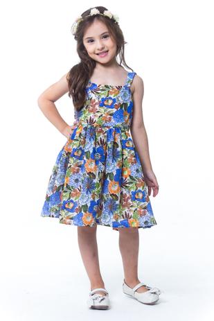 Vestido Infantil Menina Rodado Floral Azul - Tamanho 4 - Casa de bonecas Menor preço em Vestido Infantil Menina Rodado Floral Azul - Tamanho 4 - Casa de bonecas