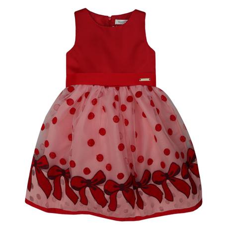 Vestido Infantil Momi Bordado Poá e Laço Menor preço em Vestido Infantil Momi Bordado Poá e Laço