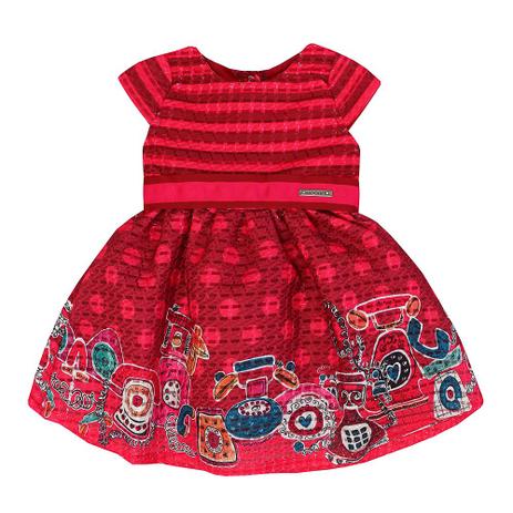 Vestido Infantil Momi Manga Curta Barrado Telefones Menor preço em Vestido Infantil Momi Manga Curta Barrado Telefones