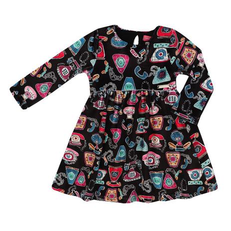 Vestido Infantil Momi Manga Longa Plush Telefones Menor preço em Vestido Infantil Momi Manga Longa Plush Telefones