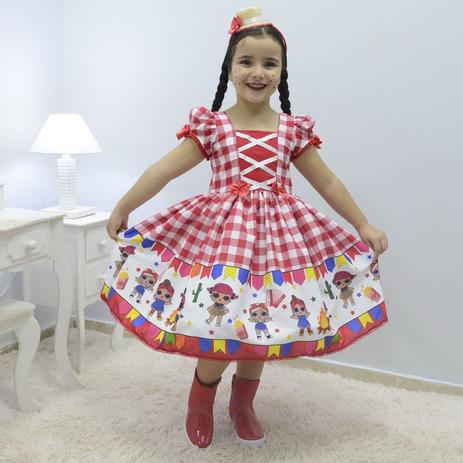 Vestido infantil tema quadrilha - Festa Junina da Lol Surprise - Moderna Meninas