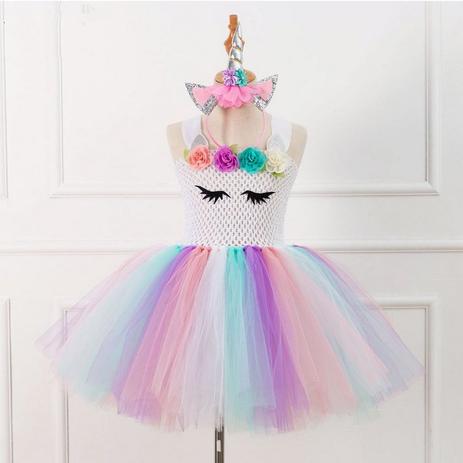 Vestido Infantil Unicórnio Tule Festa Aniversário - Frozen Menor preço em Vestido Infantil Unicórnio Tule Festa Aniversário - Frozen