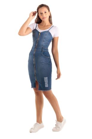 Vestido Jardineira Jeans com Zíper Frontal - Delicate Jeans