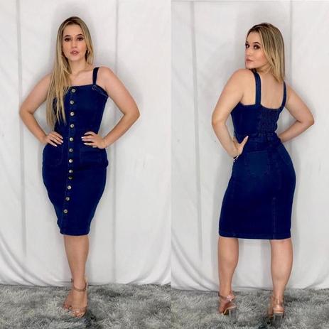 vestido jeans com botoes frontais