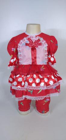 Vestido Junino Infantil Babado Vermelho Bird Tam. 8 - Festas E Fantasias