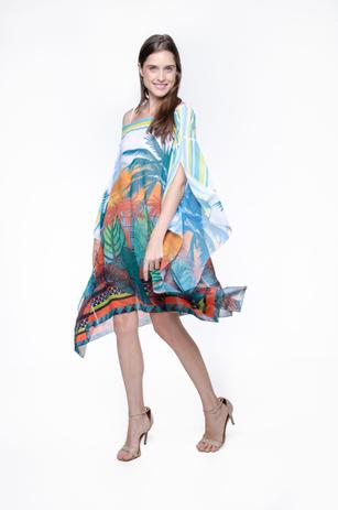 Vestido Kaftan Crepe Saida de Praia Estampado - 101 Resort Wear Menor preço em Vestido Kaftan Crepe Saida de Praia Estampado - 101 Resort Wear