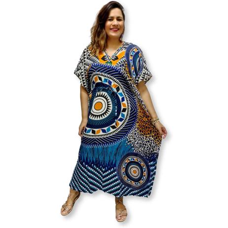 Vestido Kaftan Indiano Longo Estampado Plus Size 242 - Sarat Moda Indiana