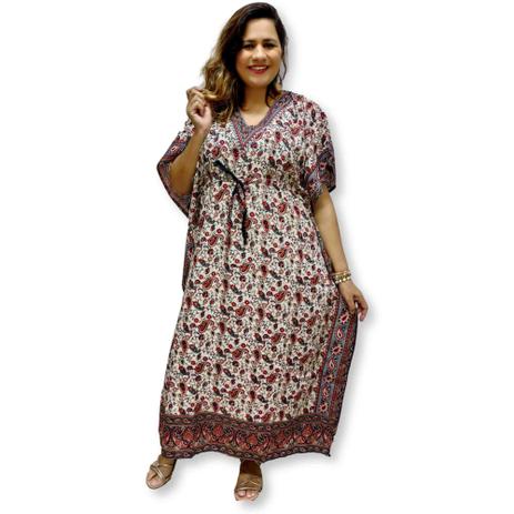 Vestido Kaftan Indiano Longo Estampado Plus Size 244 - Sarat Moda Indiana